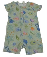 Zelený froté kraťasový overal s podmořským světem lindex