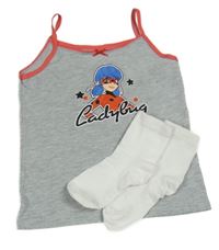2 set - šedá košilka s Beruškou + bílé ponožky 