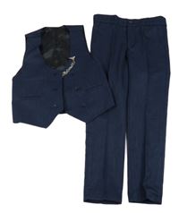 2 set - tmavomodré vzorované společenské kalhoty + vesta s ozdobou 