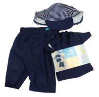 Nové - 3set - tmavomodré UV kraťasy + UV tričko + UV kšiltovka Lily & Dan