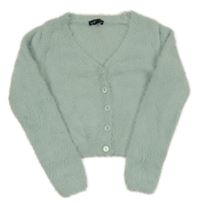 Zelený chlupatý propínací crop svetr New Look