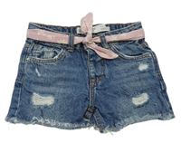 Modré riflové kraťasy s růžovým páskem Denim Co.