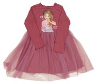 Růžové šaty s dívkou a tylovou sukní 