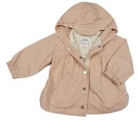 Světlerůžová plátěná jarní bunda s kapucí Zara