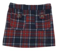 Tmavomodro-červená kostkovaná vlněná sukně Next