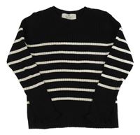 Černo-bílý pruhovaný žebrovaný lehký svetr H&M