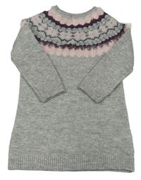 Šedé melírované svetrové šaty se vzorem Primark