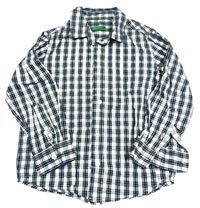 Bílo-tmavomodro-zelená kostkovaná košile Benetton