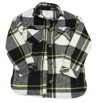 Bílo-černo-žluto-zelená kostkovaná vlněná košilová bunda zn. H&M