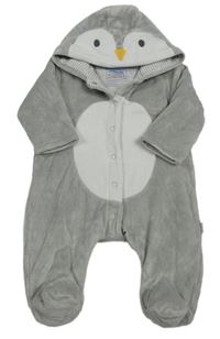 Šedo-bílá plyšová zateplená kombinéza s kapucí - tučňák Jojo Maman Bébé