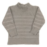 Šedo-lila chlupatý pruhovaný třpytivý svetr 