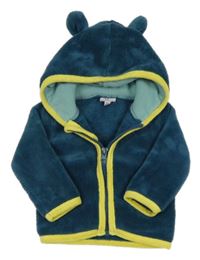 Petrolejová plyšová propínací mikina s kapucí 