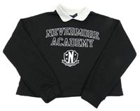 Černo-bílá crop mikina s nápisy a límečkem - Wednesday