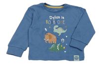 Modré triko s diny a nápisy