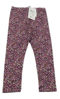 Nové - Fialovo-růžovo-bílé květované legíny Topolino