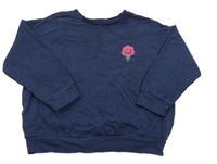 Tmavomodrá mikina s květy a nápisem George