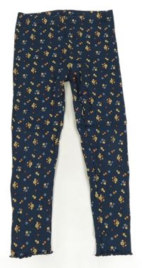 Tmavomodré květované žebrované legíny Lily & Dan