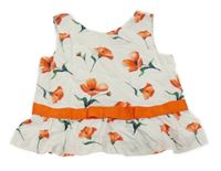 Bílo-oranžový květovaný halenkový top s mašlí 