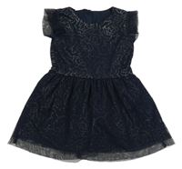 Tmavomodro-zlaté květované tylové šaty Name it