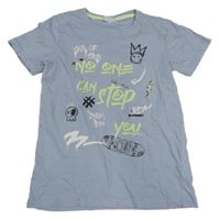 Světlemodré tričko s nápisy 