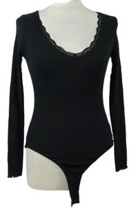 Dámské černé žebrované body s krajkou New Look 