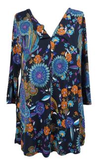 Dámská tmavomodrá květovaná halenková tunika Renne 