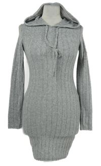 Dámské šedé žebrované úpletové šaty s kapucí Shein 