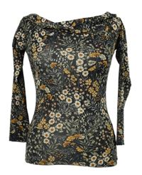 Dámské černé kytičkované triko s lodičkovým výstřihem H&M