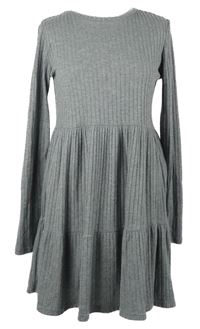 Dámské šedé žebrované úpletové šaty Bershka 