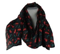 Dámská černá hedvábná šála s třešničkami Tie Rack 