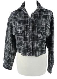Dámská černo-bílá kostkovaná košilová crop bunda H&M