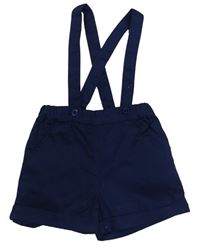 Tmavomodré plátěné kraťasy s kšandami zn. Matalan