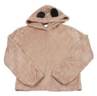 Růžová chlupatá crop mikina a kapucí s oušky Shein