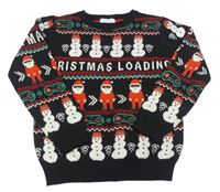Černý vzorovaný svetr se sněhuláky a Santa Clausem Primark
