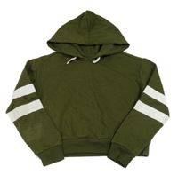 Khaki crop mikina s proužky a kapucí New Look