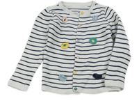 Bílo-tmavomodrý pruhovaný propínací svetr s kytičkami Mothercare