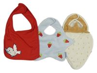 3x bryndák červený s ptáčkem+ modrý s jahůdkami+ smetanovo-béžový