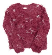 Vínový chlupatý svetr s hvězdami Pocopiano