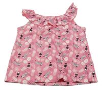Růžovo-černo-bílý top s květinami a zvířátky Kiki&Koko