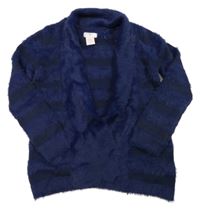Tmavomodrý pruhovaný chlupatý cardigan