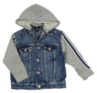 Modro-šedá teplákovo/riflová bunda s kapucí Denim 
