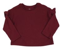 Vínové žebrované crop triko s volány M&S
