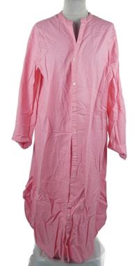 Nové - Dámské růžové lněné propínací dlouhé šaty Primark