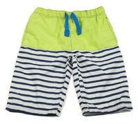 Limetkovo-modro-bílé pruhované šusťákové kraťasy