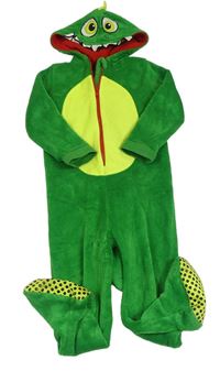 Zeleno-žlutá chlupatá kombinéza s kapucí - dinosaurus George