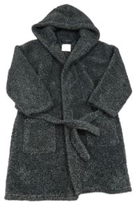 Tmavošedý melírovaný chlupatý župan s kapucí a páskem Next 