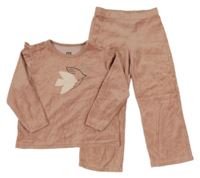 2set - Starorůžové sametové triko s ptáčky + tepláky LaRedoute