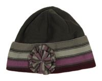 Tmavošedo-fialová pletená čepice s 3D květem 