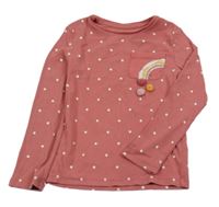 Růžové puntíkaté žebrované triko s duhou F&F