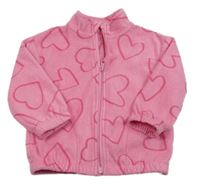 Růžová fleecová propínací mikina se srdíčky Dunnes